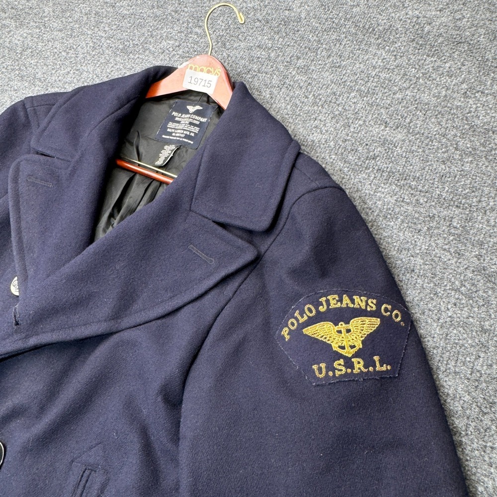 Vintage Polo Ralph Lauren Peacoat Mens Large Wool USRL Military Anchor Coat - Picture 2 of 16